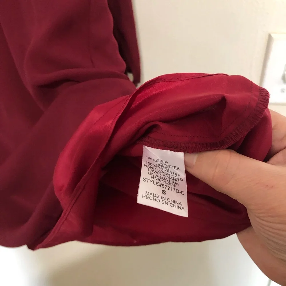 🔴Beautiful Burgundy Square Neck Long sleeve Mini Dress embroider shoulder sizeS - Picture 12 of 14